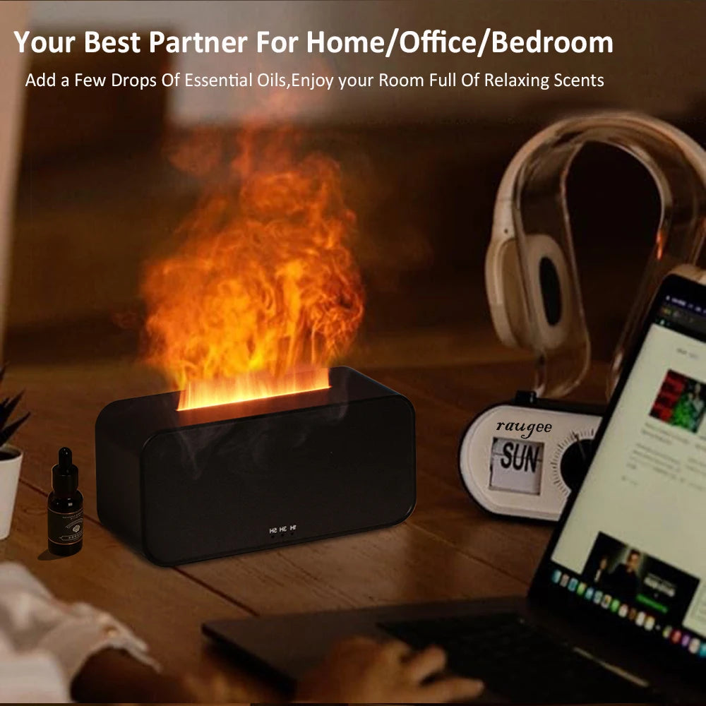 ✨ Lunavia Mini Aroma Diffuser & Cool Mist Humidifier — Ultrasonic LED Flame Lamp for Relaxation & Wellness
