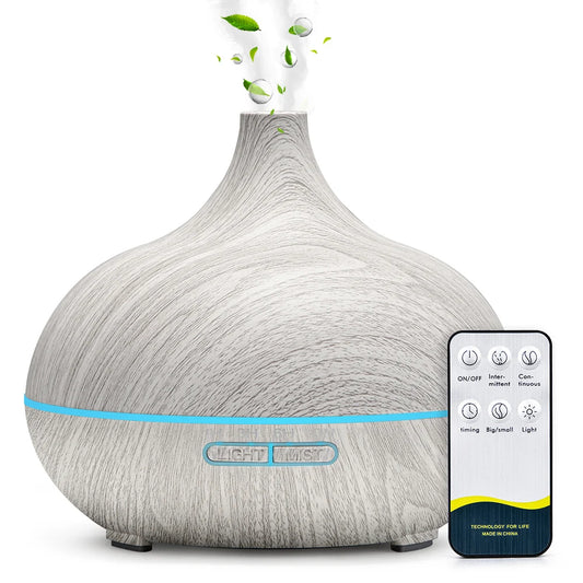 Lunavia | 500ml Ultrasonic Essential Oil Diffuser – Wood Grain, Remote-Controlled, 7-Color LED Humidifier