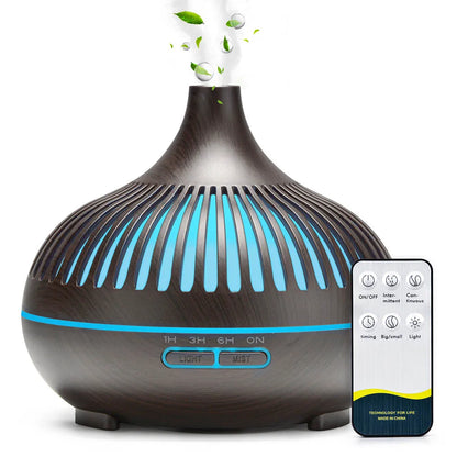 Lunavia | 500ml Ultrasonic Essential Oil Diffuser – Wood Grain, Remote-Controlled, 7-Color LED Humidifier