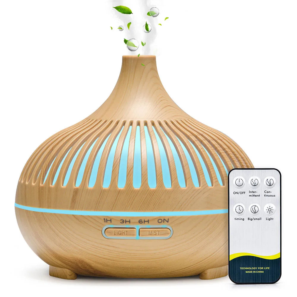 Lunavia | 500ml Ultrasonic Essential Oil Diffuser – Wood Grain, Remote-Controlled, 7-Color LED Humidifier