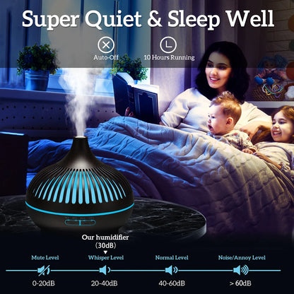 Lunavia | 500ml Ultrasonic Essential Oil Diffuser – Wood Grain, Remote-Controlled, 7-Color LED Humidifier