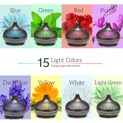 Lunavia | 500ml Ultrasonic Essential Oil Diffuser – Wood Grain, Remote-Controlled, 7-Color LED Humidifier