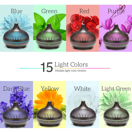 Lunavia | 500ml Ultrasonic Essential Oil Diffuser – Wood Grain, Remote-Controlled, 7-Color LED Humidifier