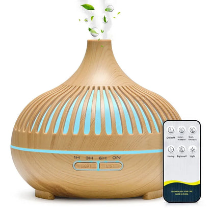 Lunavia | 500ml Ultrasonic Essential Oil Diffuser – Wood Grain, Remote-Controlled, 7-Color LED Humidifier